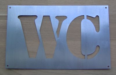 Stencil, metallbokstav zink WC